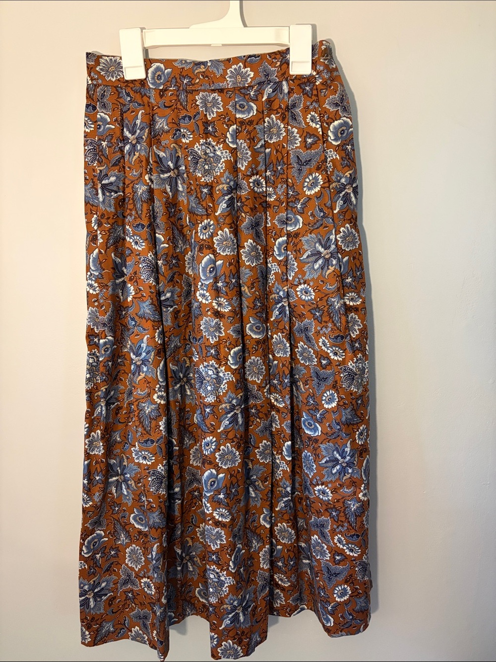 Vintage Orvis Brown and Blue Floral Tiered Maxi Skirt